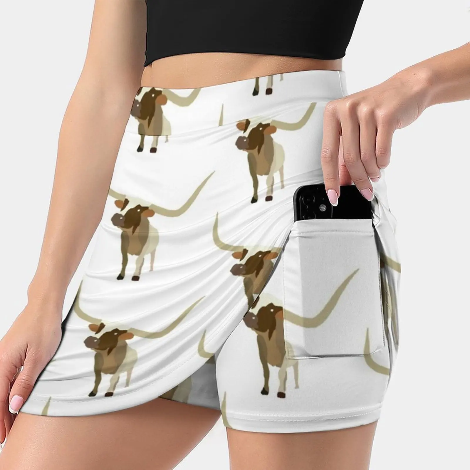 Longhorn Women's skirt Sport Skort Skirt With Pocket Fashion Korean Style Skirt 4Xl Skirts Longhorn Cow Texas Farm Animal