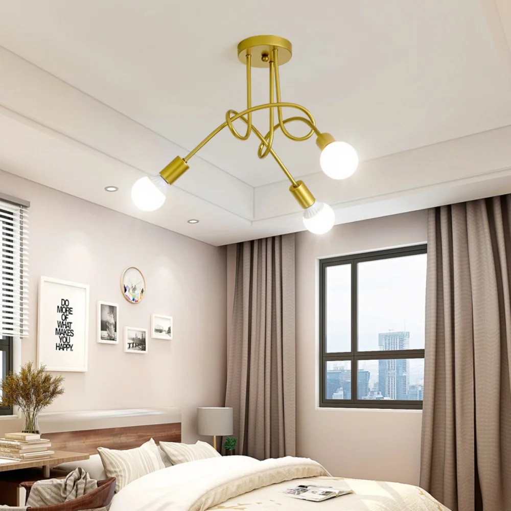 

Nordic Ceiling E27 Black LED Ceiling Modern Chandelier Edison Bulbs Indoor Light Fixtures for Bedroom Living Room Lamp