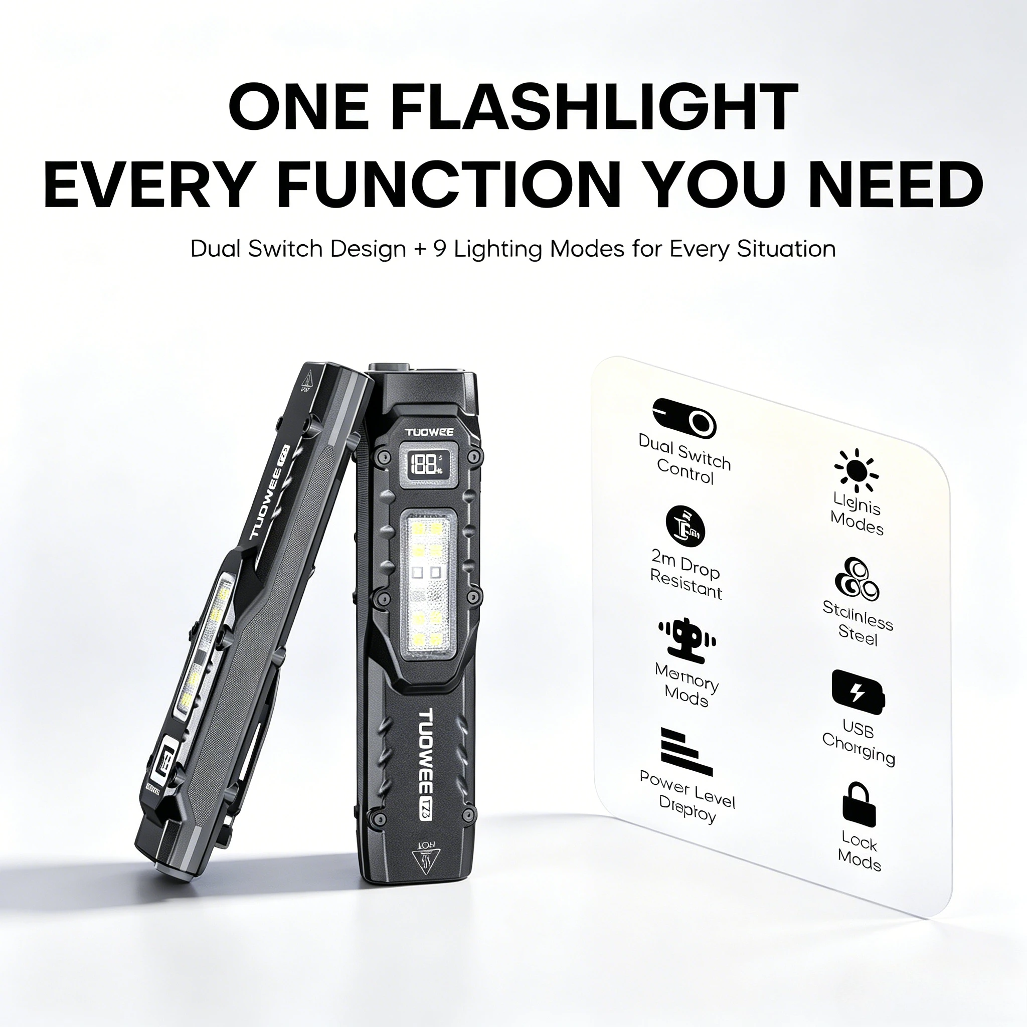 Wiederaufladbare EDC-Taschenlampe mit UV-Detektor, 3 Farben, Rotlicht, Speichermodus, Verriegelungsfunktion