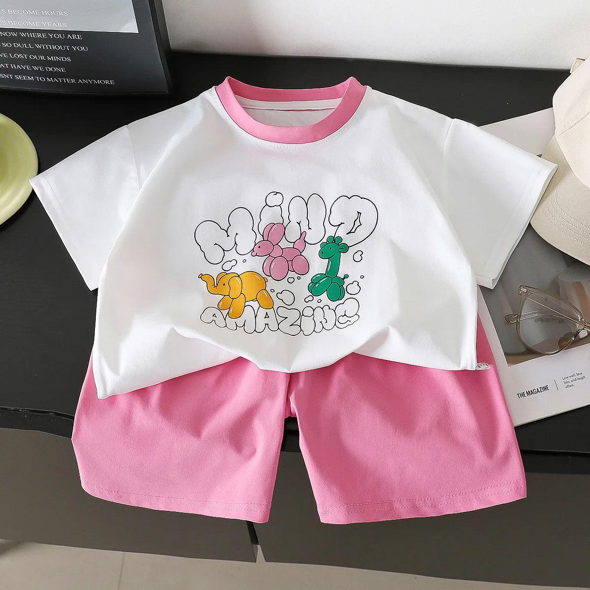 2PCS/Set Kid Clothes Set Children Cute Cartoon Print Short Sleeve T-Shirt Shorts Boy Girl Top Toddler Baby Clothing