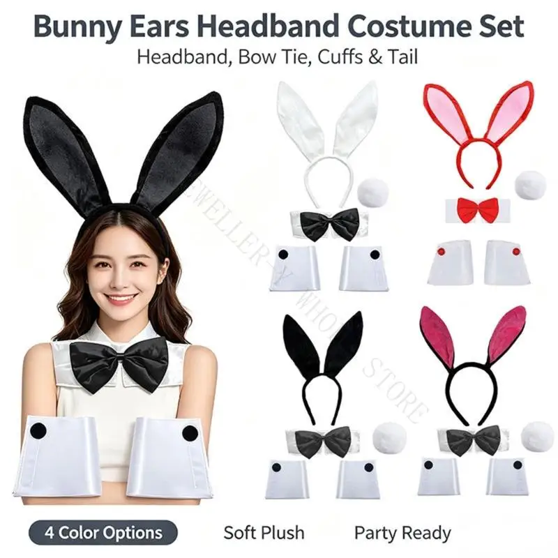 R7UF Soft Rabbit Costume Accessories with Ear Band Tail Outfit for Theme Party Wear