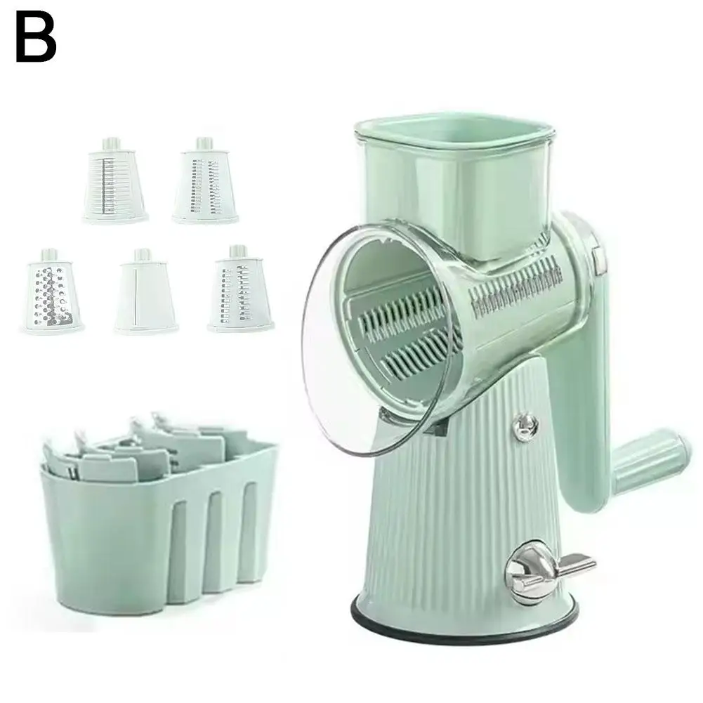 5 In 1 Rotary Cheese Grater With Handle Manual Vegetable Strong Slicer Base Graters Nuts Grinder With Shredder Suction O2d3
