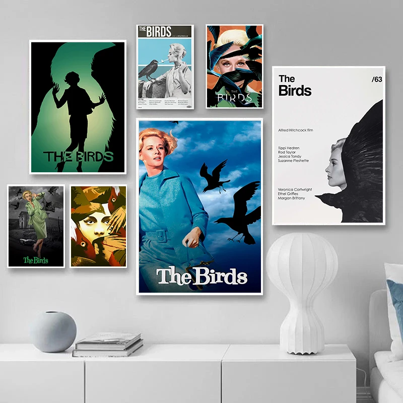 Minimalist Classic Hitchcock Film Bird Prints Oil Paint Art Posters Canvas Prin…