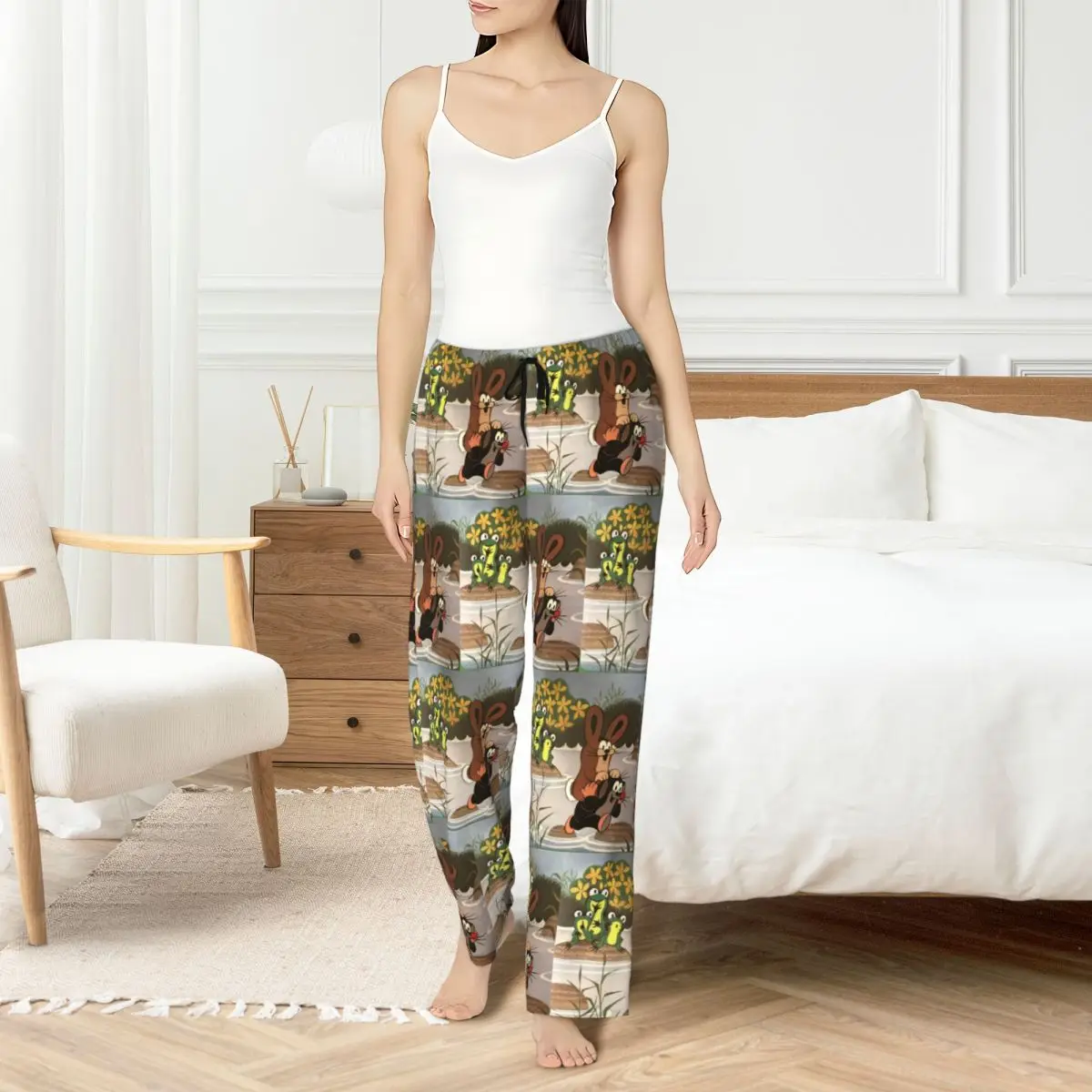 

Custom Print The Little Mole Pajama Pants Women's Krtek Cartoon Sleep Sleepwear Bottoms with Pockets