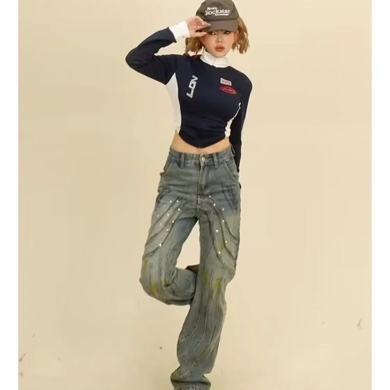 Pantalones adelgazantes con cremallera y diseño de otoño 2025, pantalones vaqueros micro acampanados lavados de estilo americano, pantalones de pierna recta