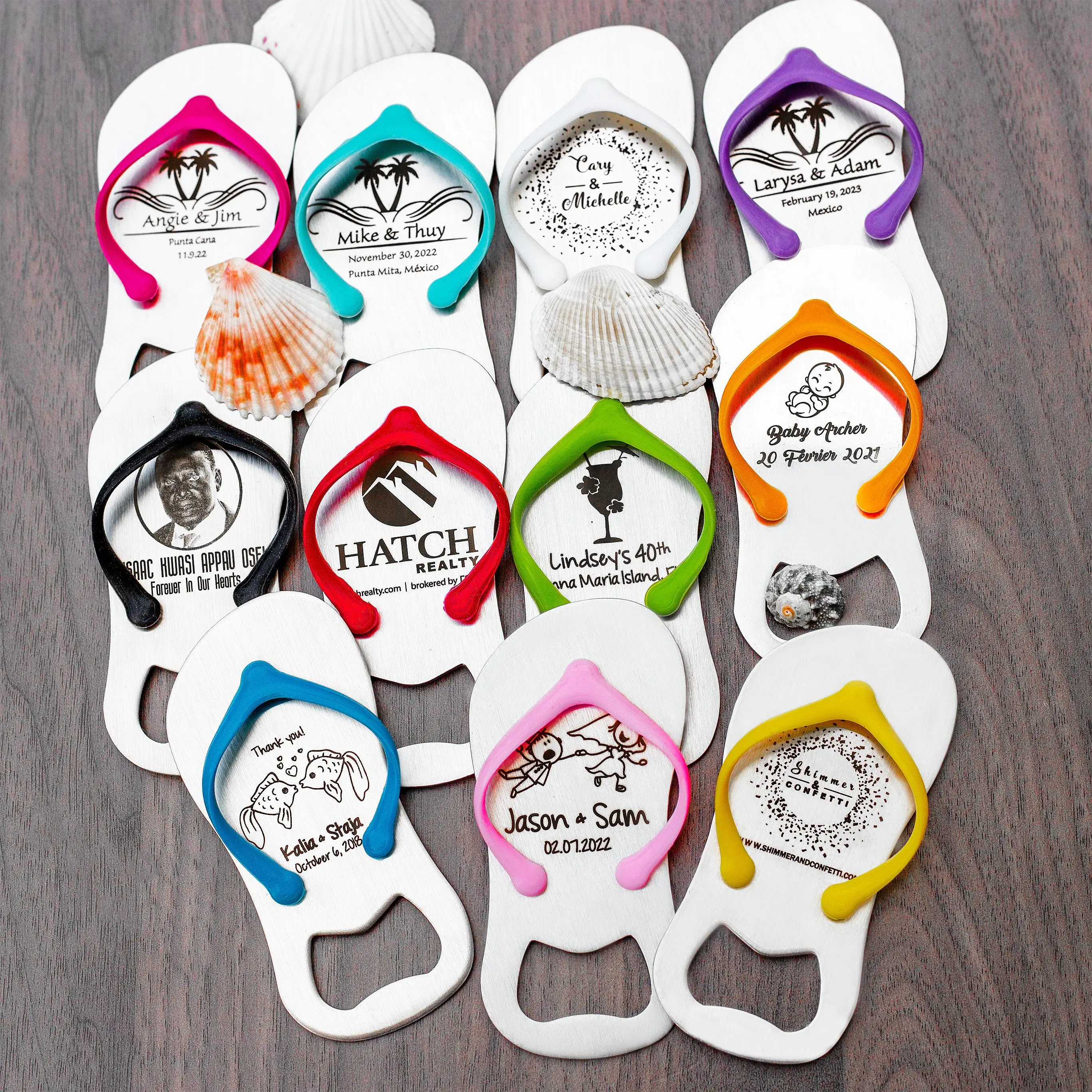 1pcs Laser Engraved Custom Flip Flop Bottle Openers Personalized Beach Wedding Party Favors Gifts Tropical Destination