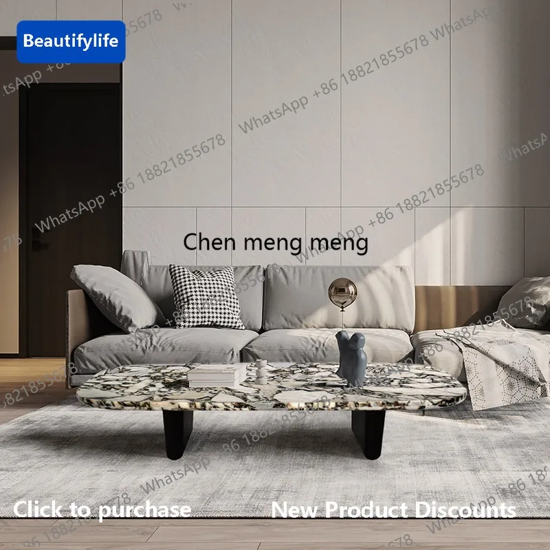 C85 Wabi Sand Wind Natural Elephant White Marble Coffee Table Designer Light Luxury Square Coffee Table