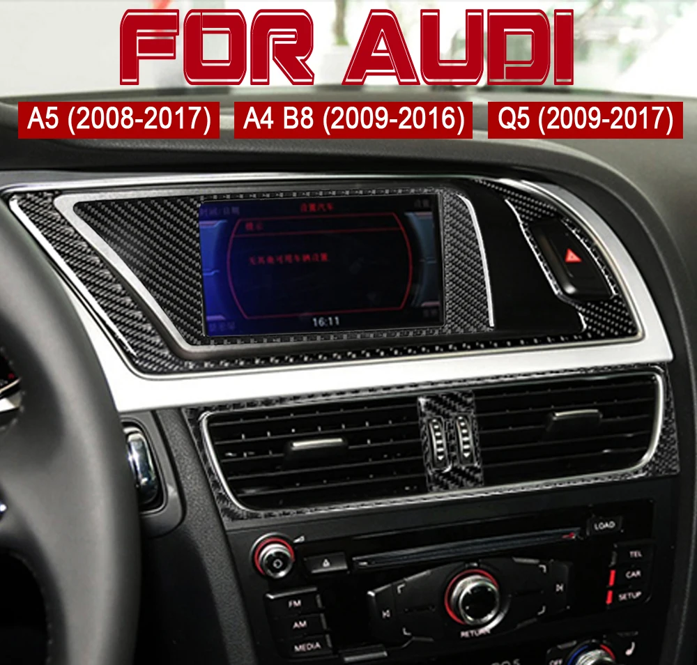 Real Carbon Fiber Car Navigation Air Conditioning CD Control Panel LHD RHD Sticker For Audi A4 A5 B8 Q5 Interior Accessories