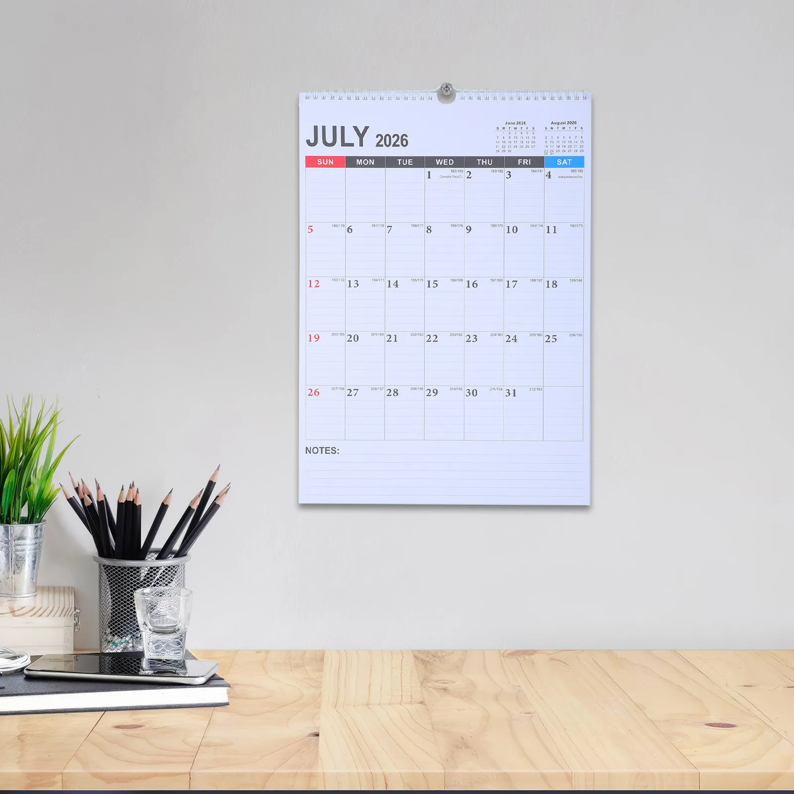 

Vertical Wall Calendar 2026-2027 18-Month English Layout Spiral Bound Yearly Planner for Teachers Families Offices Academic Goal