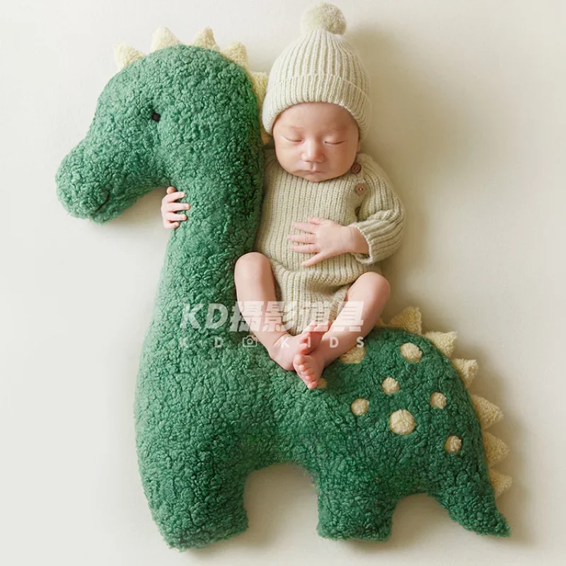 Newborn Photography Props Green Theme Soft Plush Dinosaur Toys Handmade Knitted Hat Pumpkin Blankets Baby Accesorios Fotografia