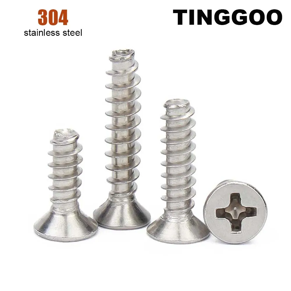 20/100pcs KB M1 M1.2 - M4 Micro Small 304 Stainless Steel Cross Phillips Countersunk Head Flat End Top Self-tapping Wood Screw