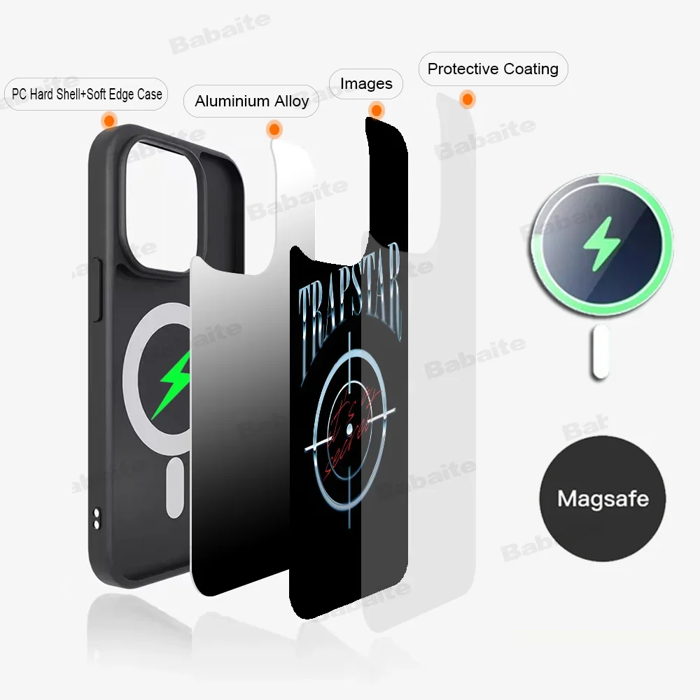 T-Trapstar Phone Case For IPhone 15 Pro Max Case 14 Plus 13 12 11 Magesafe Magnetic Wireless Charge Cover