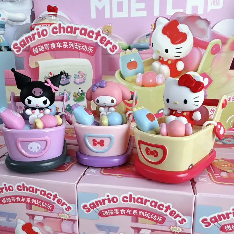 

Sanrio Blind Box Figures Bumper Snack Cart Hello Kitty Kuromi My Melody Cute Desktop Decor Girls Birthday Gift Collectible