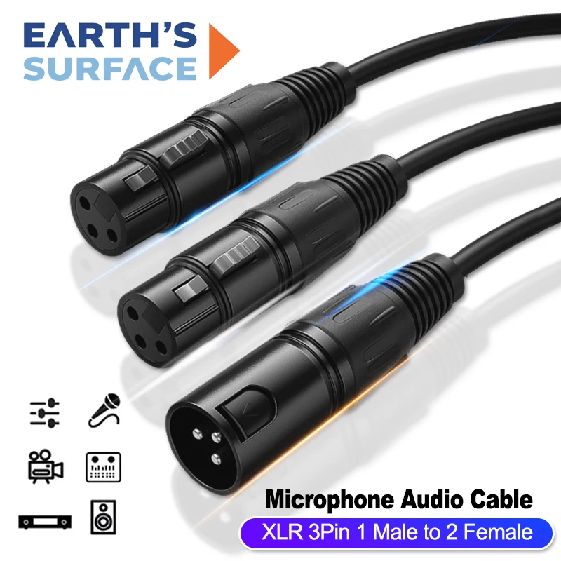 XLR Splitter Cable Male to Dual Female Y-Splitter Sound Cannon Microphone Cables for Amplifier Mixer XLR Balanced Extension Cord