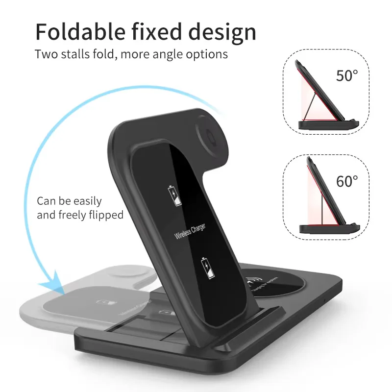 ZK30  15W Fast Wireless Charger Stand For 13 12 11 XS XR X 8 Watch 7 SE 6 5 3 In 1 Charging Pad