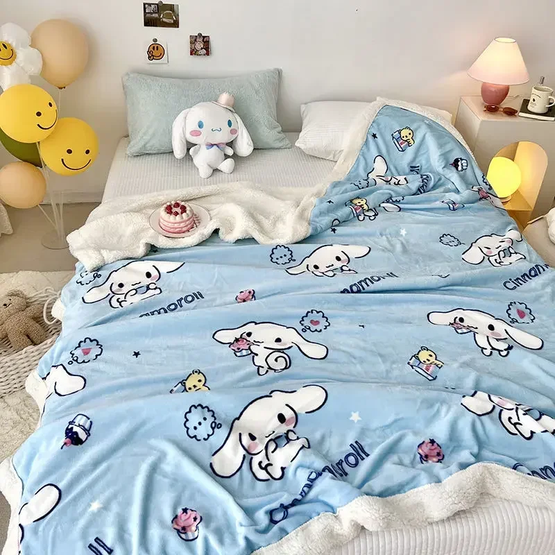 

Kawaii Hello Kitty Cinnamoroll Kuromi My melody children's new lamb velvet blanket milk velvet student single and double blanket