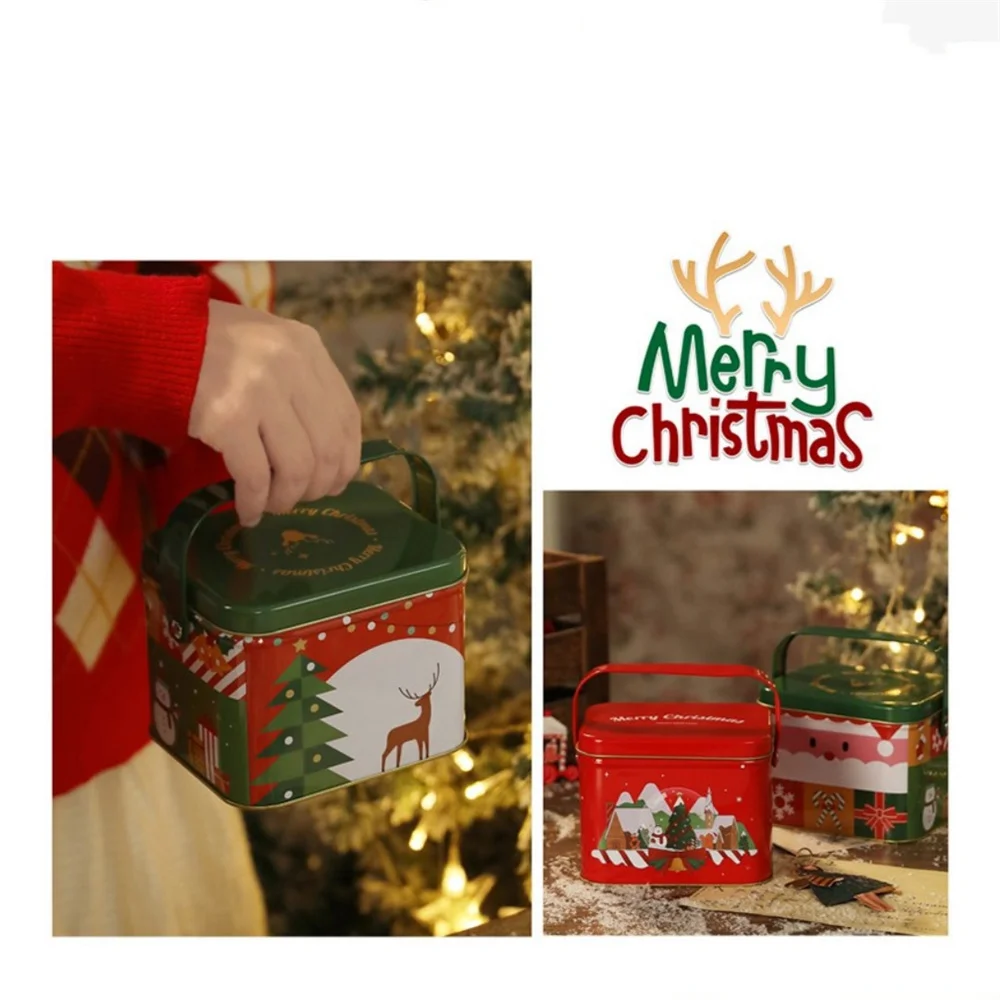 Metal Square Mini Christmas Candy Gift Box Portable Christmas Candy Box Christmas Tote Bag Open And Close Gift Boxes