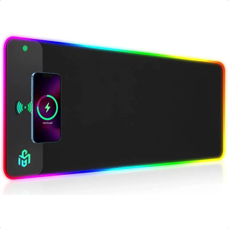 무선 충전 RGB 게이밍 마우스 패드 15W LED 마우스 매트 800x300x4MM 10가지 조명 모드 초대형 마우스패드 미끄럼 방지 고무 베이스 컴퓨터용