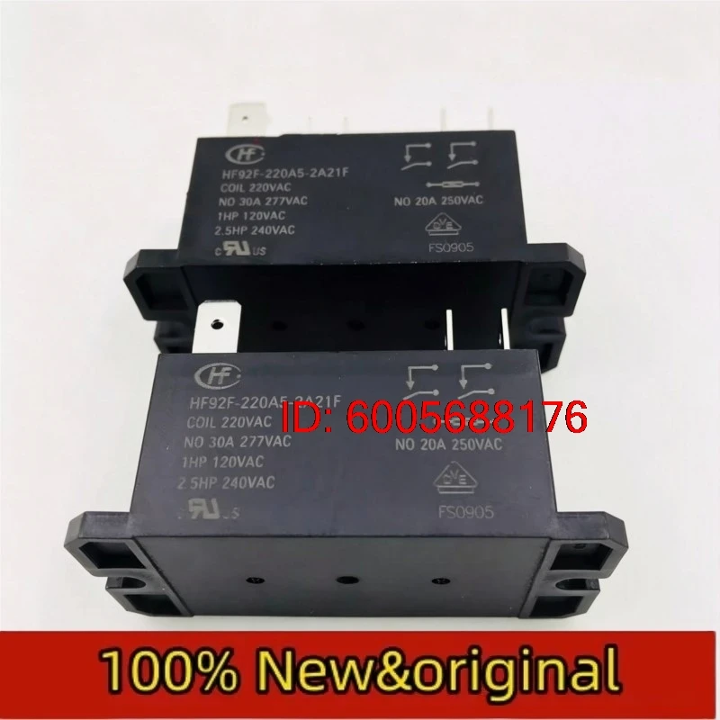 10PCS HF92F-220A5-2A21F 220VAC two sets of normally open 6-pin quick connect 30A277VAC Hongfa relay Original & Brand New