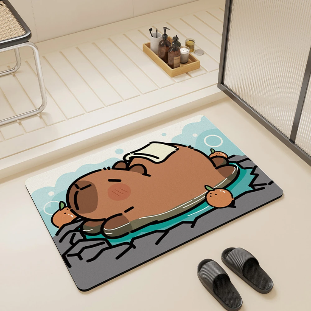 Bathroom Floor Mat Cute Capybara Taking A Bath Pattern Drainage Pad Animals Drying Mats Absorbent Pad for Bathroom Home Decor