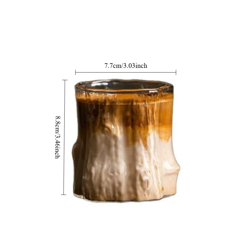 فنجان قهوة أمريكي مثلج، كوب بوروسيليكات شفاف مقاوم للحرارة بطبقة واحدة، كوب قهوة بالحليب بنمط لحاء الزجاج #6