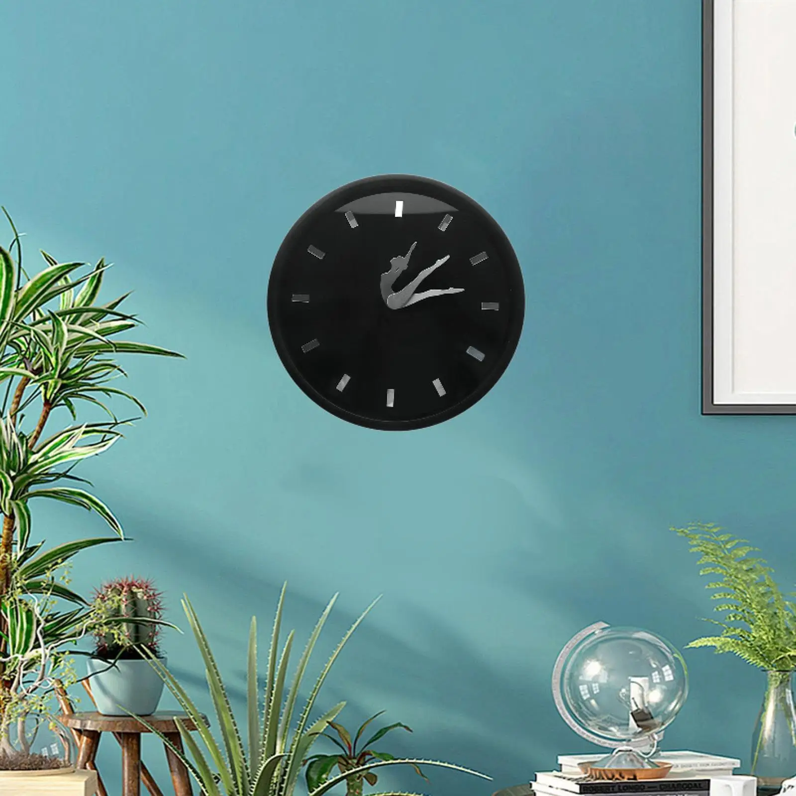 Creative Ballerina Girl Clock Wall Decor Metal Black Round Clock Dancer Art for Home Living Room Bedroom Study Studio Room
