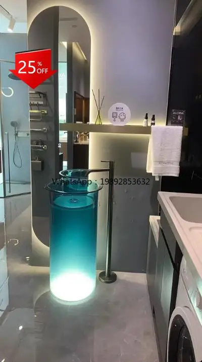 

transparent resin washbasin floor-to-ceiling column basin hotel bed and breakfast bathroom project washbasin