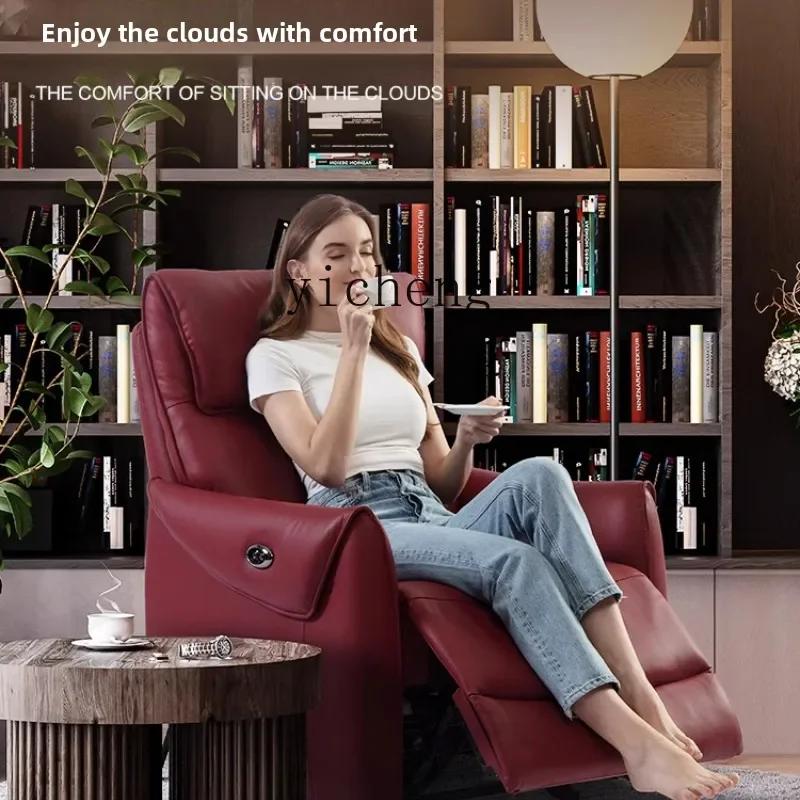 

ZC single seat electric with rocking function first layer leather sofa modern simple single chair