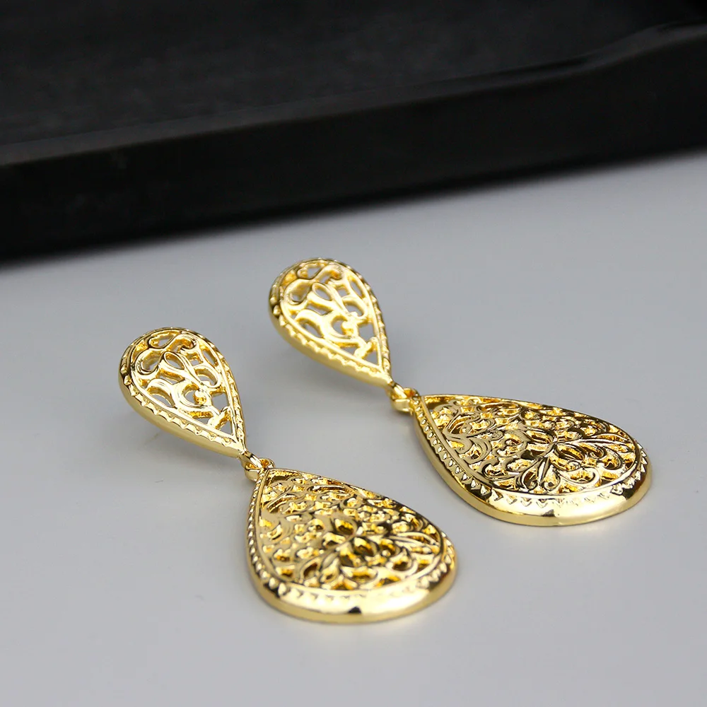 Sunspicems Morocco Golden Drop Earring for Women Hollow Arabesque Arab Earring Ethnic Wedding Court Jewelry Gift image 3