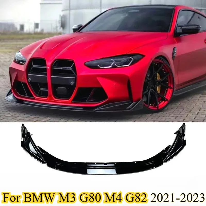 

For BMW M3 G80 M4 G82 Front Bumper Spoiler Lip 2021 2022 2023 Carbon Fiber Look/Gloss Black Car Lower Splitter Lip Protector Kit