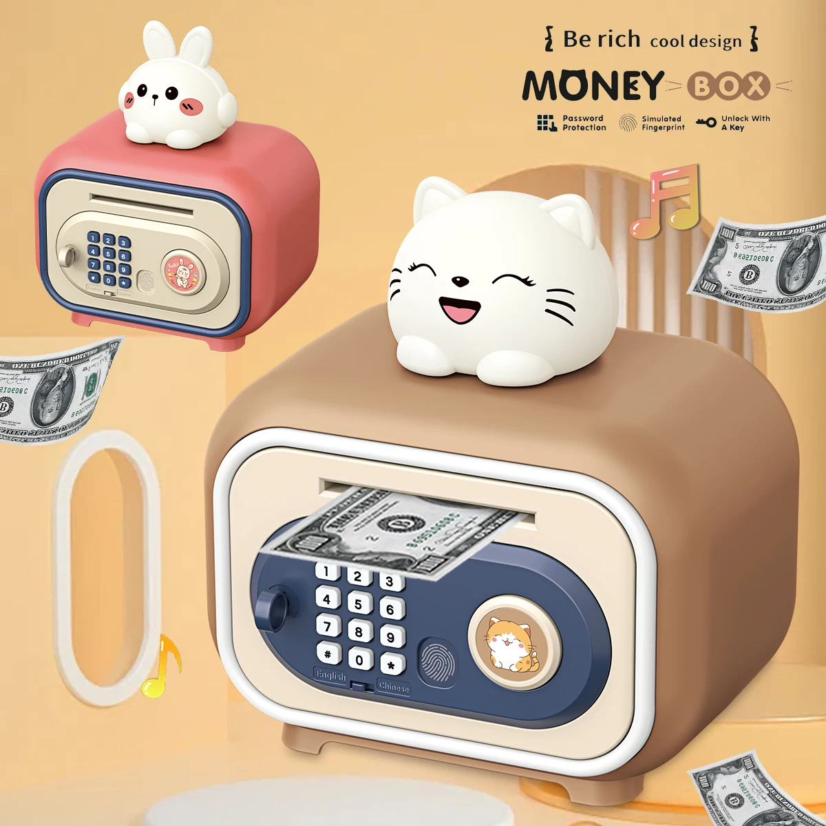 Electronic Piggy Bank Toys, Safe Money Saving Box Coin Banks Password Code Lock ATM Bank Gifts for Kids not Include Battery