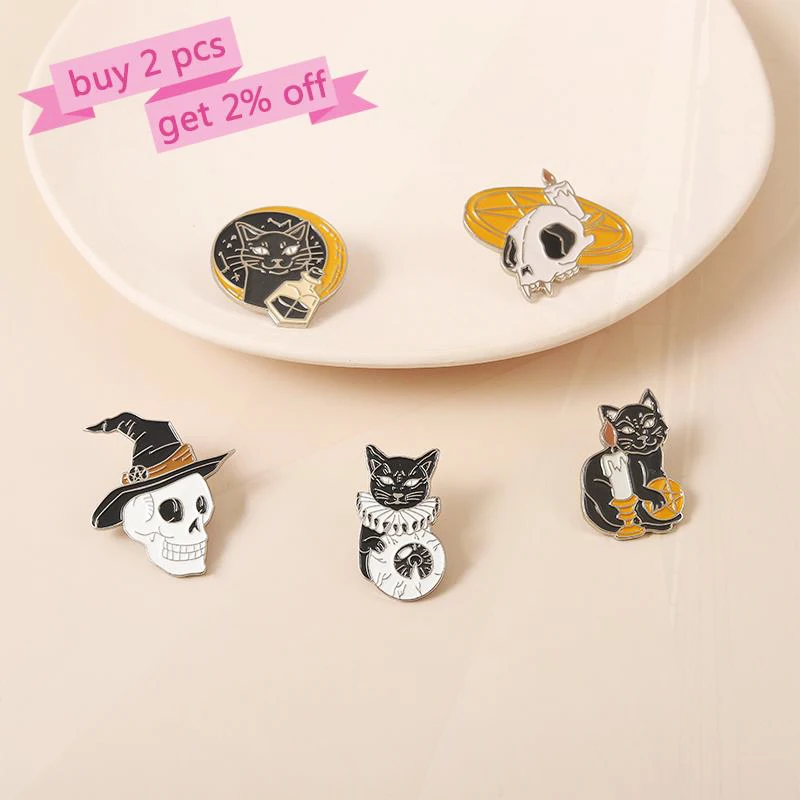 Eye Candle Pines Lapel Badges Dark Punk Gothic Jewelry Gift for Friends Cat Duke Enamel  Brooch Custom Witch Skull Skeleton