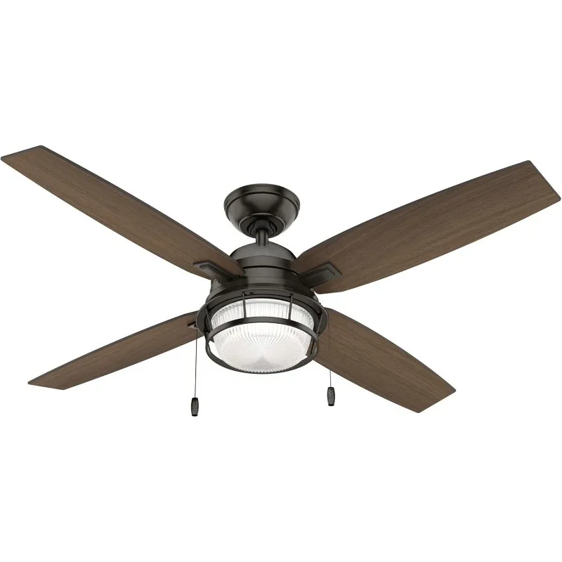 52 inch Noble Bronze Indoor / Outdoor Ceiling Fan with LED Light Kit and Pull Chain Modern ceiling fan, multi-speed upwind motor