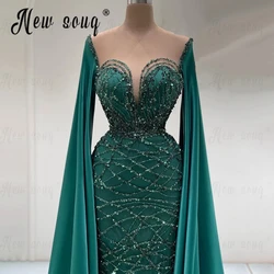 Robe de Soirée Élégante Vert Émeraude, Manches sulfCape, Robes de Célébrités aniques, Rotterdam, Perles Kly, Paillettes, Robe de Soirée de Mariage