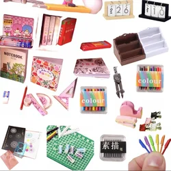 Dollhouse Miniature School Supplies Stationery Mini Ruler Crayon Mini Book Bag Miniature Dollhouse Desktop Decoration