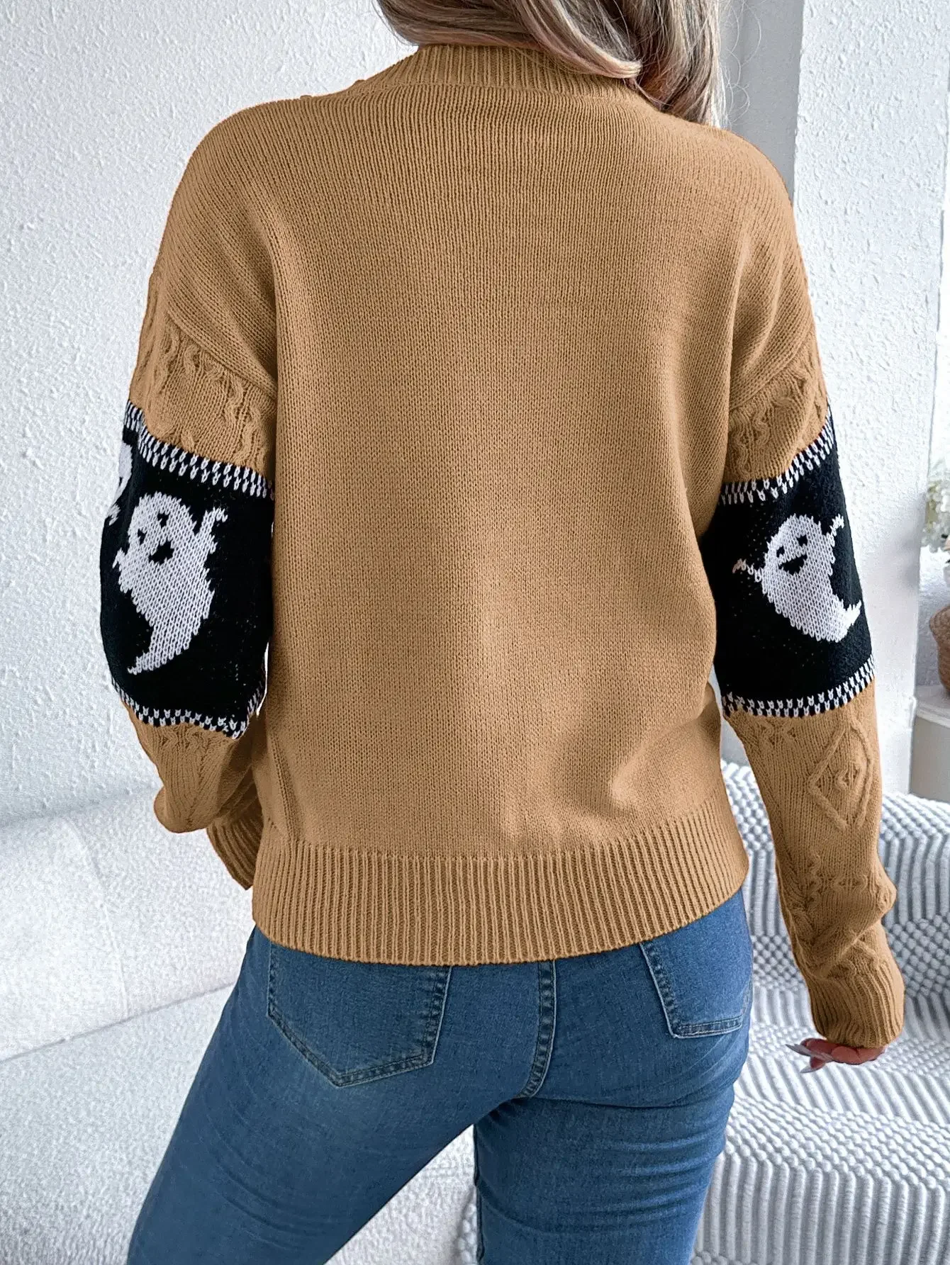 Pull à col rond pour femmes, pull en tricot à motif fantôme, thème d'halloween, automne et hiver Y2k, à la mode