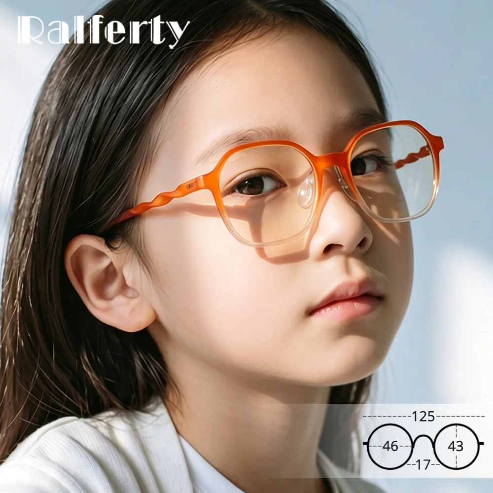 Ralferty Girls Boys Polygon Anti Blue Light Glasses Prescription Eyewear Bendable TR90 Kids Online Class Eye Protection Glasses