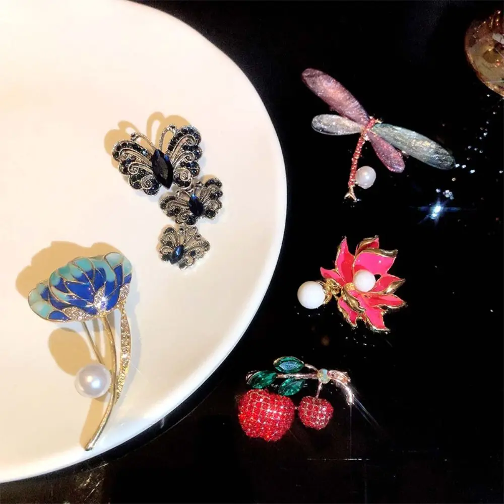 Temperament Oil Drip Flower Brooches Chinese Style Dragonfly Butterfly Banquet Clothes Pin for Womne Jewelry Accessories