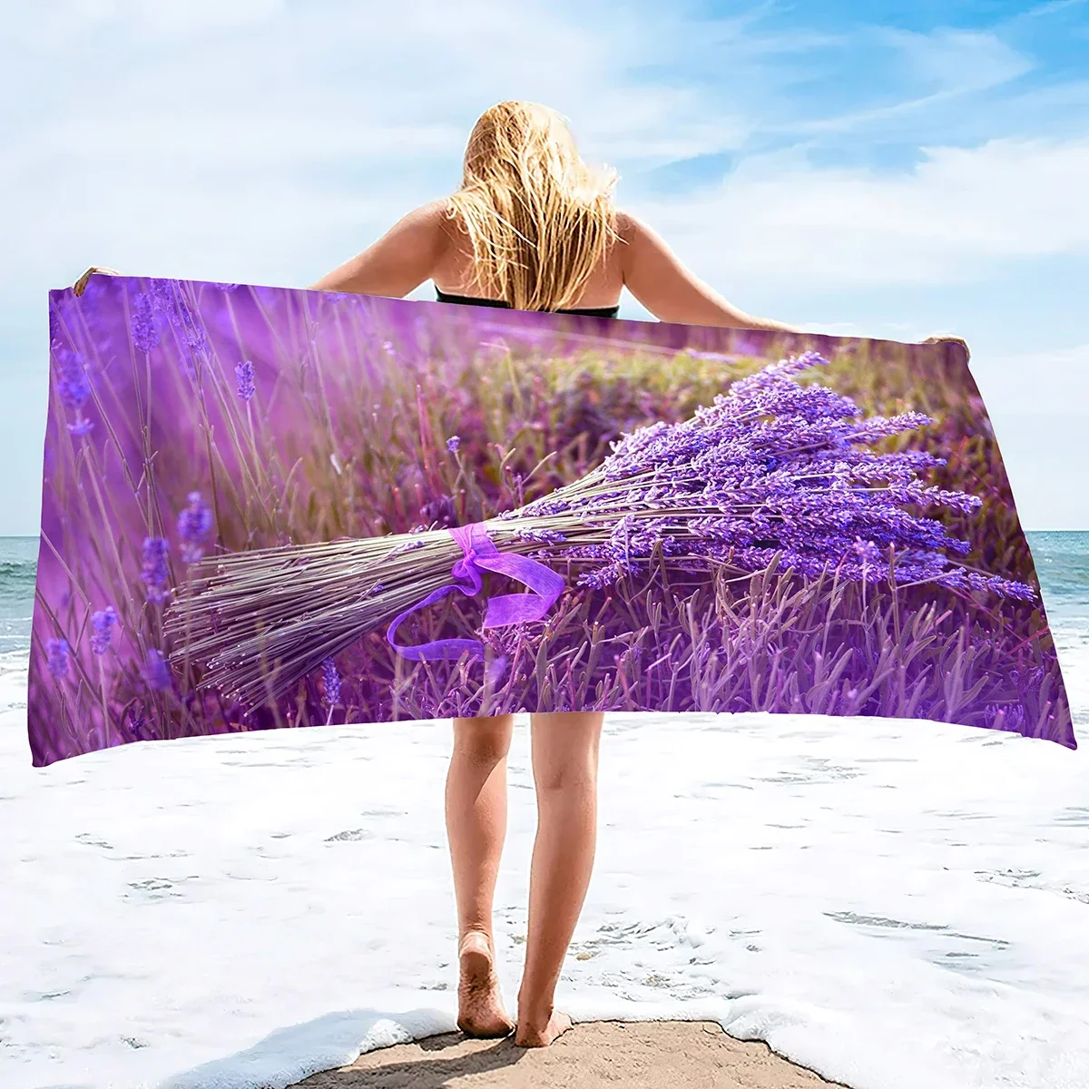 Charming Lavender Field Print Beach Towel - Soft MicrofiberPool & Spa - Perfect Gift for Nature Lovers and Outdoor Enthusiasts