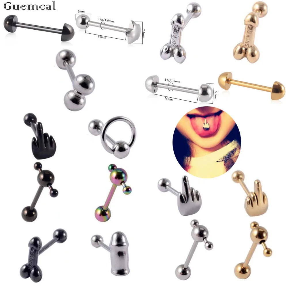 

Guemcal Stainless Steel Tongue Puncture Jewelry Tongue Ring Circle Steel Ball Hammer Tongue Nail Middle Finger Pinball Piercing