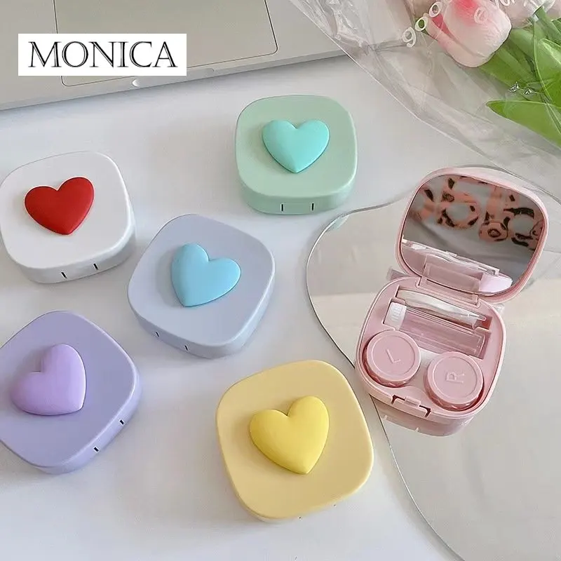 INS Portable Cute Contact Lenses Box Lens Case Three-dimensional Love Contact Women for Eyes Care Kit Glasses Holder Container