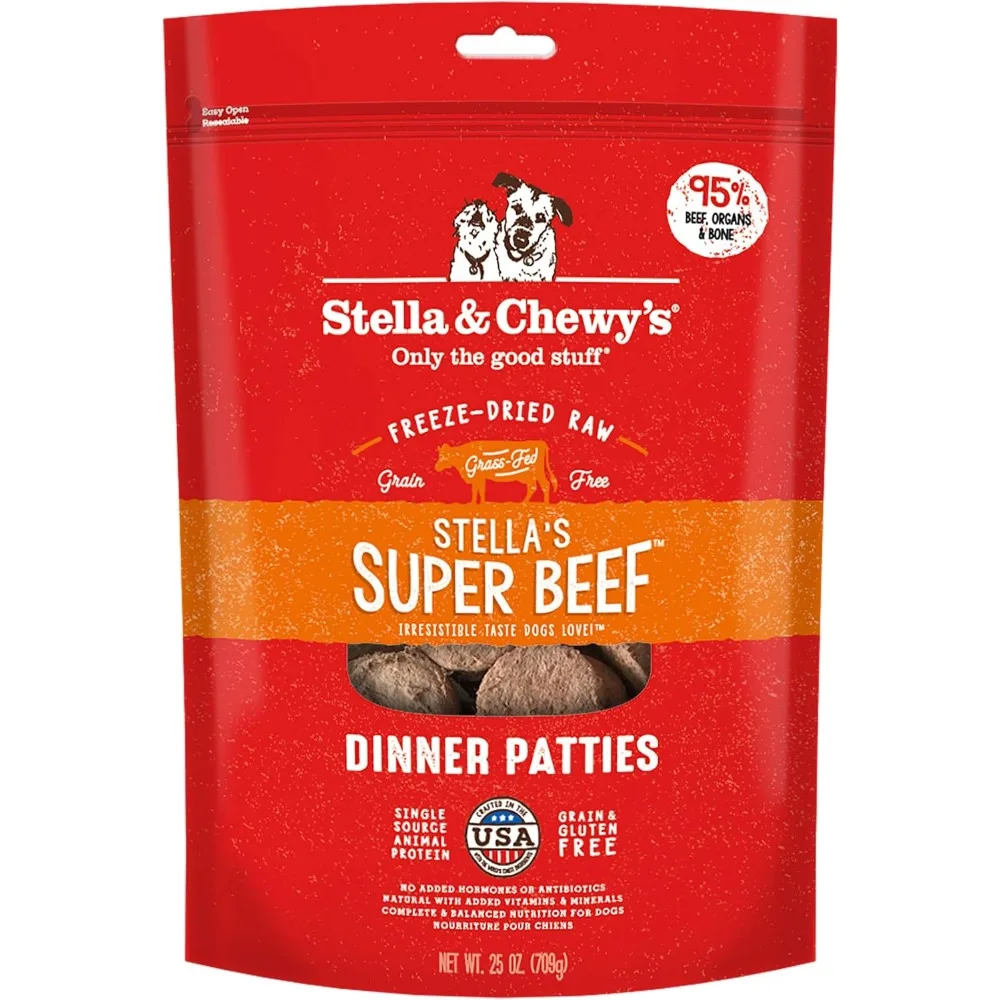 

Freeze Dried Raw Dinner Patties – Grain Free Dog Food, Protein Rich Stella’s Super Beef Recipe – 25 oz Bag