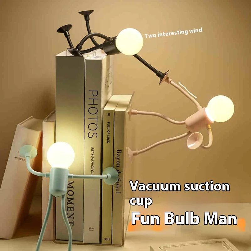 Cute Creative Sportsman Night Light Mini Portable Bulb Suction Cup Lights Bendable Desk Lamp Tabletop Shelves Decor Fun Gifts