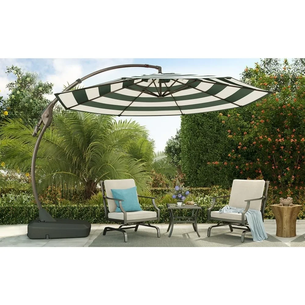 Parasol en porte-à-faux avec base, grand parasol extérieur pour jardin et arrière-cour, terrasse, toit d'abri, 11 pieds