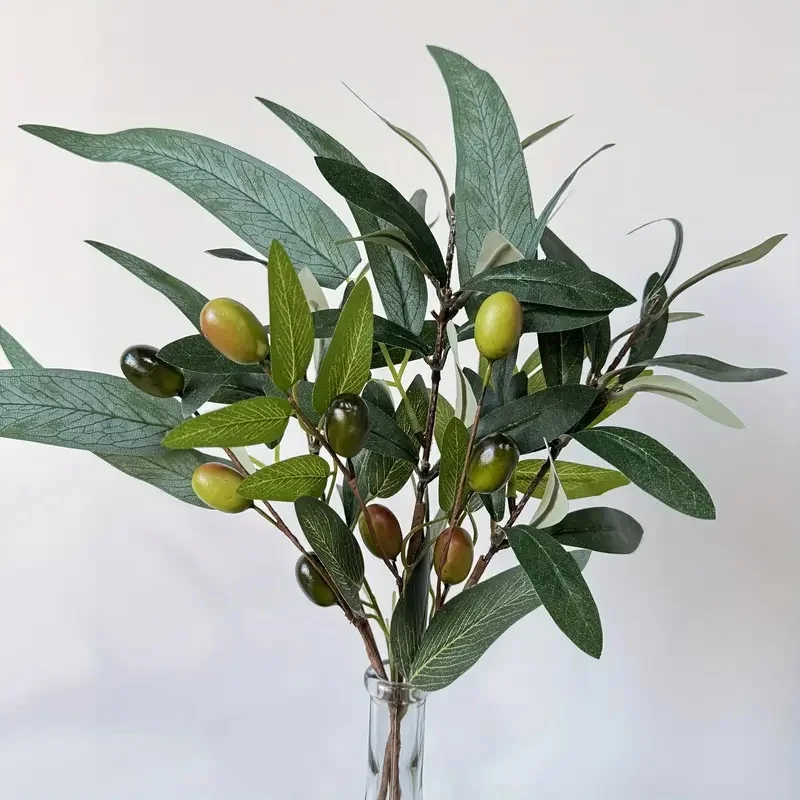 Lebensechte Olivenzweige, künstliche Olivenblätter und Olivenbeerenstiele, künstliche Pflanzen für Zuhause, Hochzeit, DIY-Dekoration, Weihnachtsfeier – Detail 8