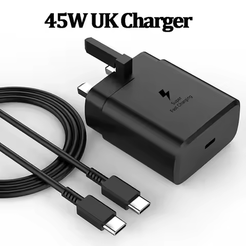 For Samsung 45W UK Plug Super Fast Charger Adapter For Galaxy S25 S24 S20 S21 S22 S23 Ultra FE Z Flip Fold 7 6 5 4 3 2 A17 A56