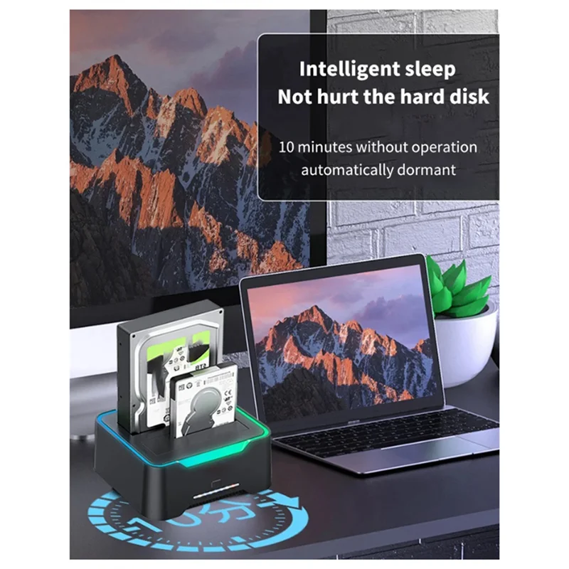 2.5/3.5 Serial Port Dual-Disk Hard Drive Base USB3.0 Multi-Function Offline Copy Mobile Hard Drive Box Base Easy To Use EU-Plug