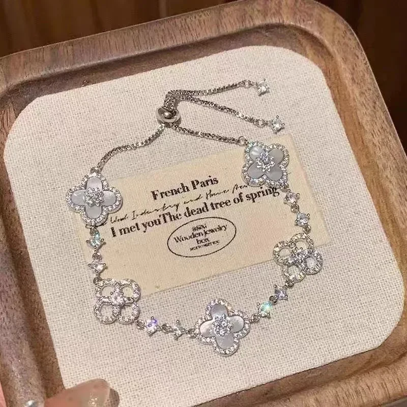 Bracciale con fiore rosa in cristallo di pietra di nuova conchiglia alla moda per donna Accessori per gioielli con bracciale personalizzato in acciaio inossidabile