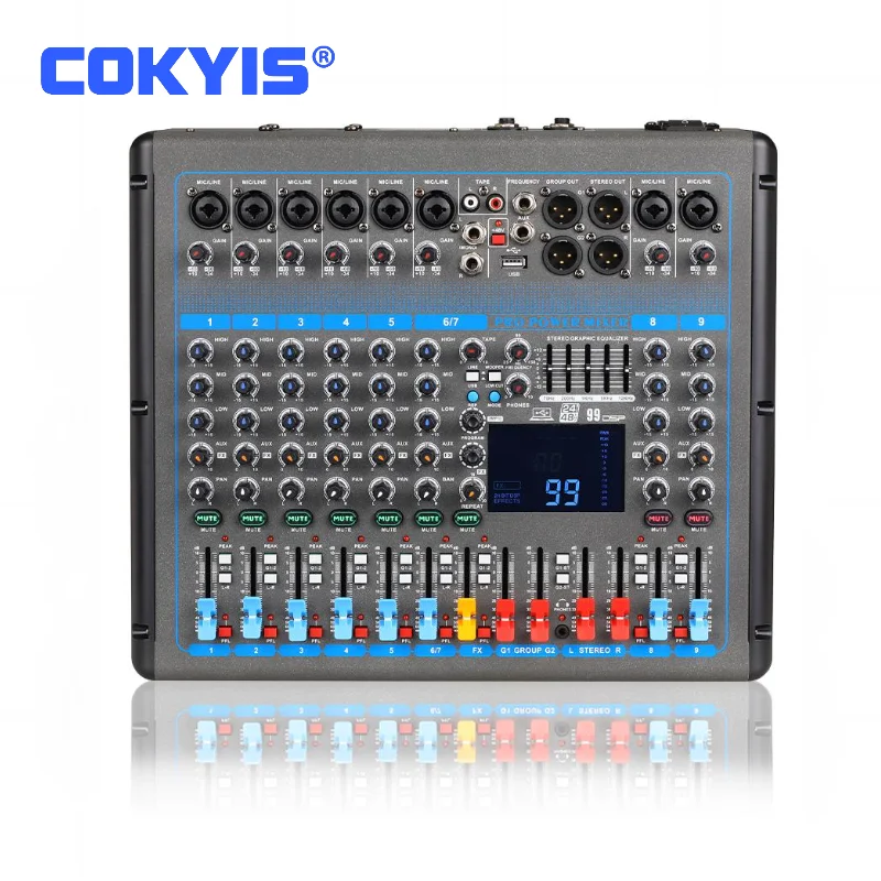 2025 Portable 2*250W Power Mixer Amplifier 8 Channel with USB Bluetooth 99DSP Digital Effects Stage Sound Equipment Professional