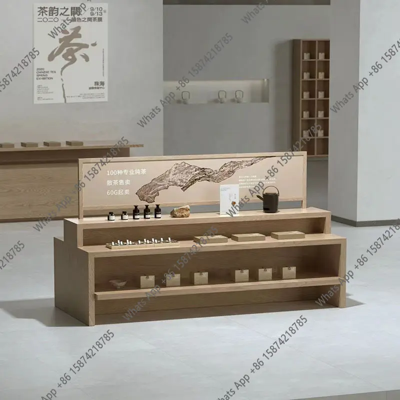 Chinese-style Nakajima display stand, clothing store, flowing water table, solid wood shelf, ladder, beauty salon, cosmetics